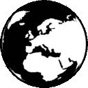 black and white graphic of a globe